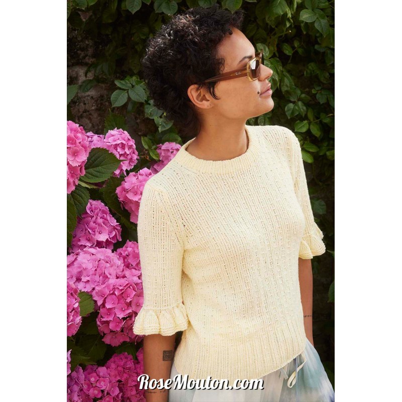 Pull manches courtes "BLOSSOMING" tricoté avec le fil Bliss Wool Addicts de Lang Yarns (modèle tricot PDF)